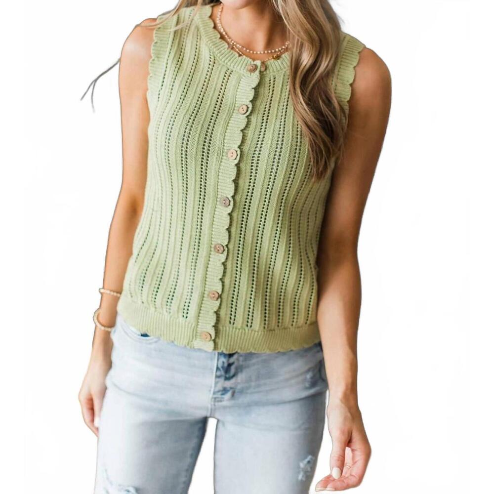 NEW STACCATO knit button tank top in sage